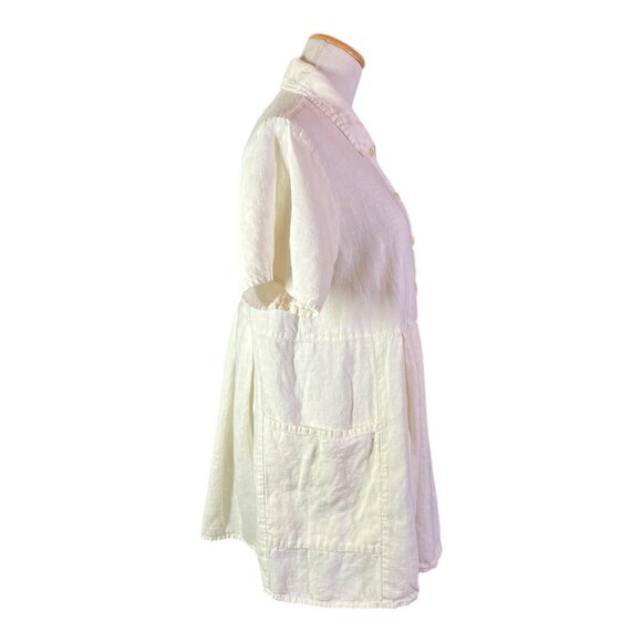 FLAX Size S Cream Short Sleeve Tunic Shirt Collared *Flaw - Picture 7 of 13